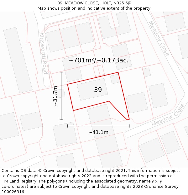 39, MEADOW CLOSE, HOLT, NR25 6JP: Plot and title map