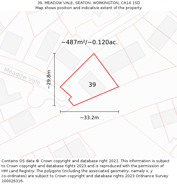 39, MEADOW VALE, SEATON, WORKINGTON, CA14 1SD: Plot and title map