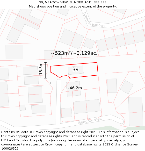 39, MEADOW VIEW, SUNDERLAND, SR3 3RE: Plot and title map