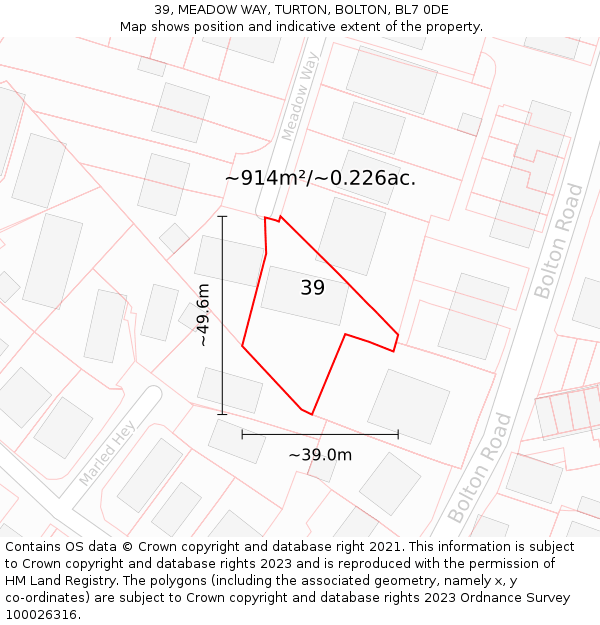 39, MEADOW WAY, TURTON, BOLTON, BL7 0DE: Plot and title map