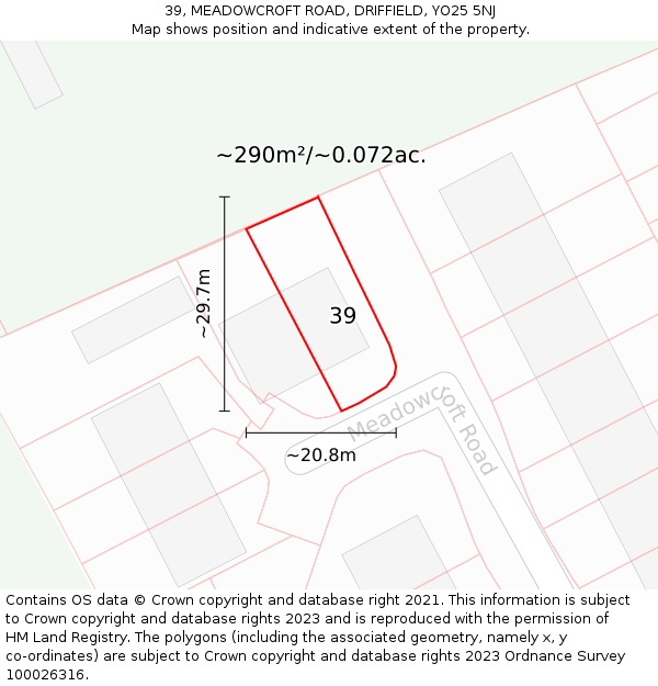 39, MEADOWCROFT ROAD, DRIFFIELD, YO25 5NJ: Plot and title map