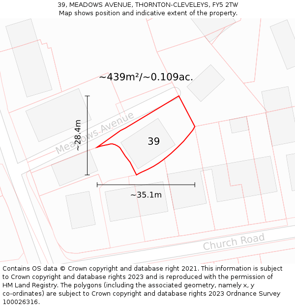 39, MEADOWS AVENUE, THORNTON-CLEVELEYS, FY5 2TW: Plot and title map