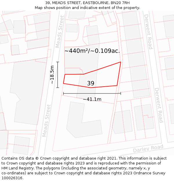 39, MEADS STREET, EASTBOURNE, BN20 7RH: Plot and title map
