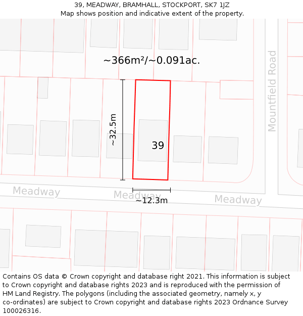 39, MEADWAY, BRAMHALL, STOCKPORT, SK7 1JZ: Plot and title map