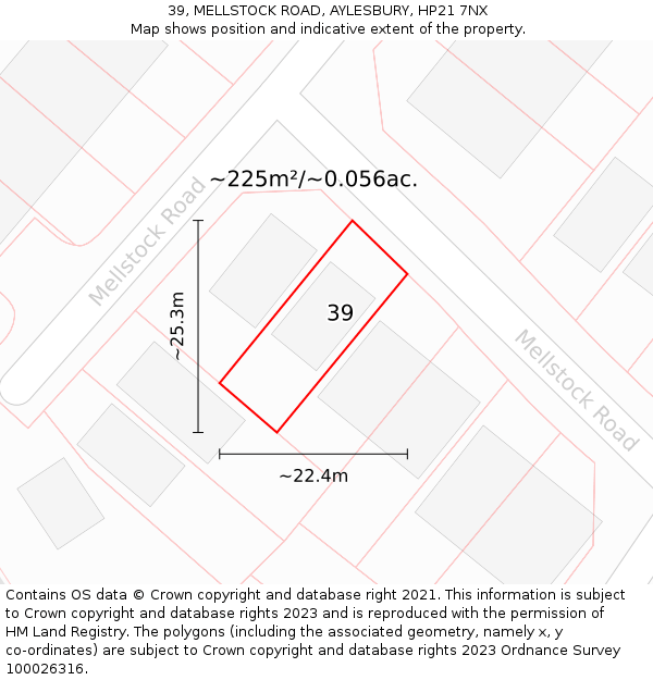 39, MELLSTOCK ROAD, AYLESBURY, HP21 7NX: Plot and title map