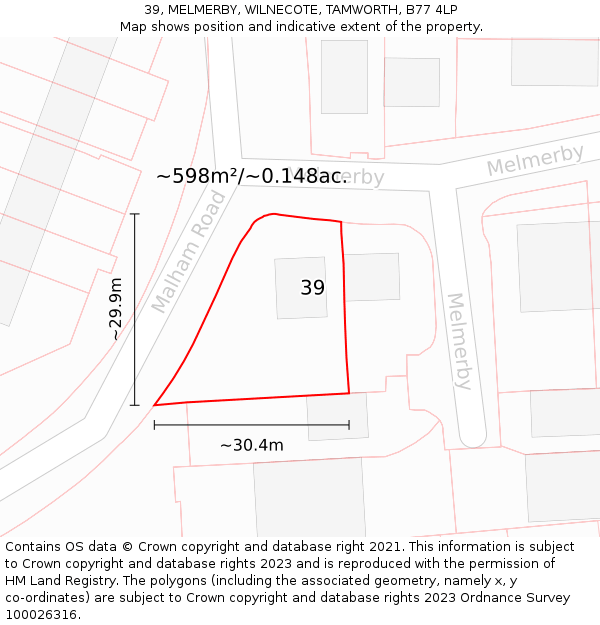 39, MELMERBY, WILNECOTE, TAMWORTH, B77 4LP: Plot and title map