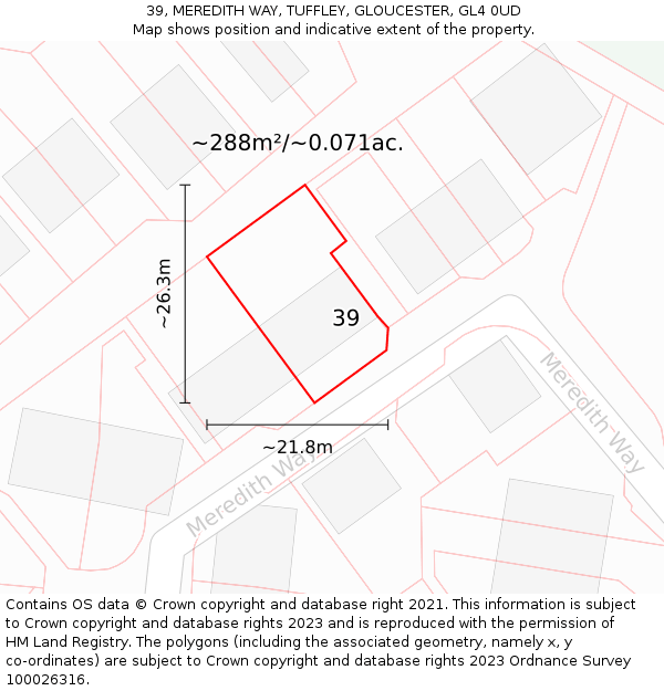 39, MEREDITH WAY, TUFFLEY, GLOUCESTER, GL4 0UD: Plot and title map