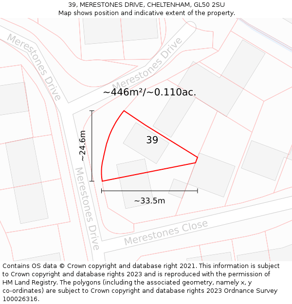 39, MERESTONES DRIVE, CHELTENHAM, GL50 2SU: Plot and title map