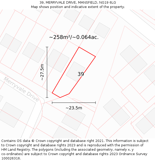 39, MERRYVALE DRIVE, MANSFIELD, NG19 6LG: Plot and title map