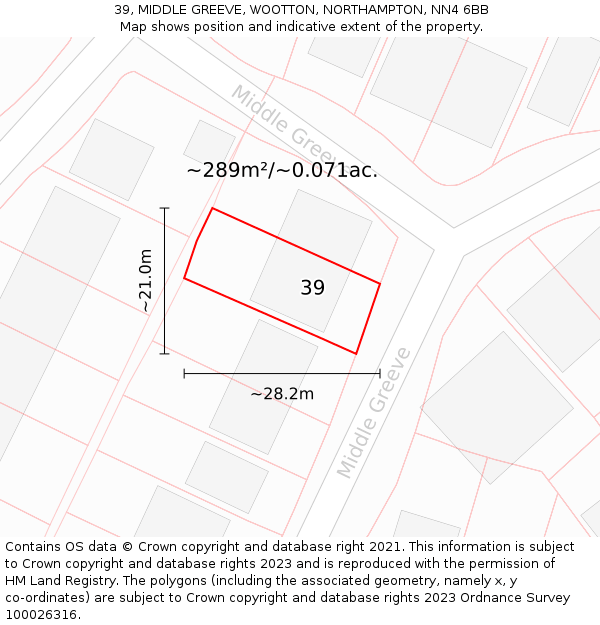 39, MIDDLE GREEVE, WOOTTON, NORTHAMPTON, NN4 6BB: Plot and title map