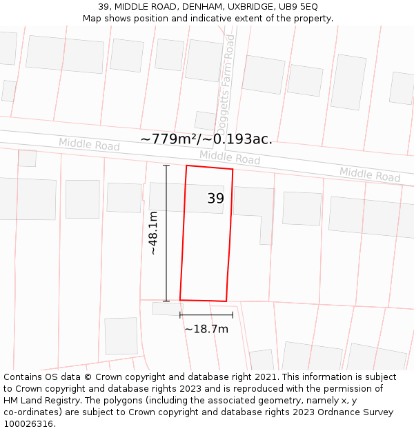 39, MIDDLE ROAD, DENHAM, UXBRIDGE, UB9 5EQ: Plot and title map