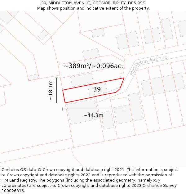 39, MIDDLETON AVENUE, CODNOR, RIPLEY, DE5 9SS: Plot and title map