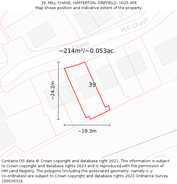 39, MILL CHASE, NAFFERTON, DRIFFIELD, YO25 4PE: Plot and title map