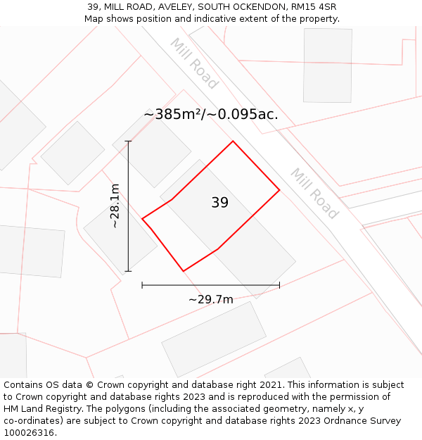 39, MILL ROAD, AVELEY, SOUTH OCKENDON, RM15 4SR: Plot and title map