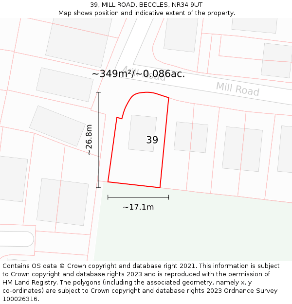 39, MILL ROAD, BECCLES, NR34 9UT: Plot and title map