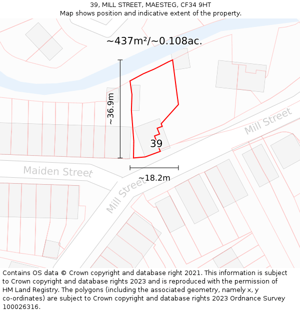 39, MILL STREET, MAESTEG, CF34 9HT: Plot and title map