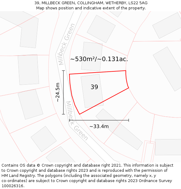 39, MILLBECK GREEN, COLLINGHAM, WETHERBY, LS22 5AG: Plot and title map