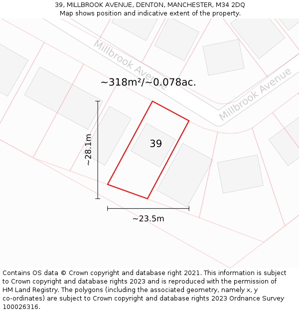39, MILLBROOK AVENUE, DENTON, MANCHESTER, M34 2DQ: Plot and title map