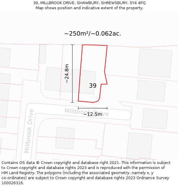 39, MILLBROOK DRIVE, SHAWBURY, SHREWSBURY, SY4 4PQ: Plot and title map