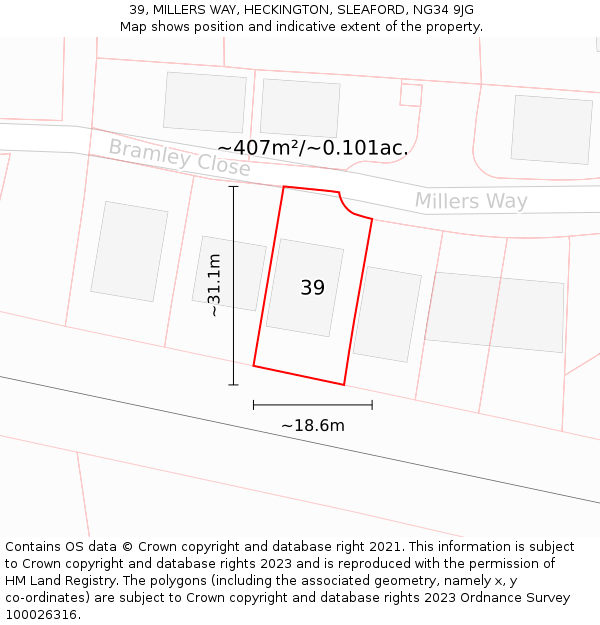 39, MILLERS WAY, HECKINGTON, SLEAFORD, NG34 9JG: Plot and title map