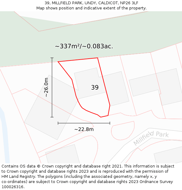 39, MILLFIELD PARK, UNDY, CALDICOT, NP26 3LF: Plot and title map