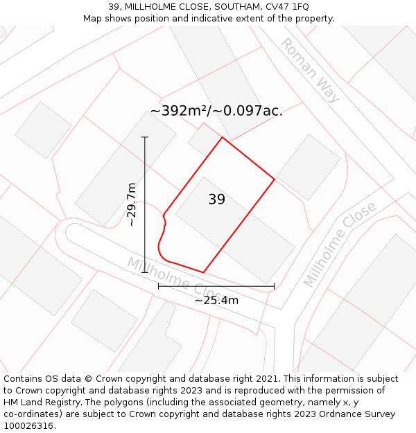 39, MILLHOLME CLOSE, SOUTHAM, CV47 1FQ: Plot and title map
