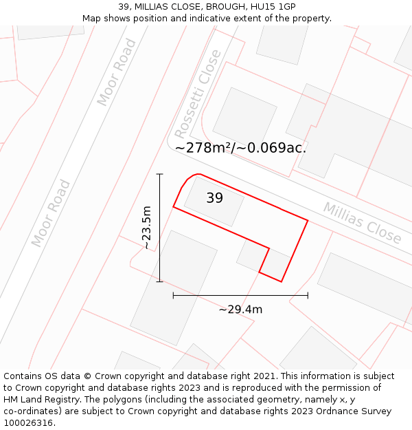 39, MILLIAS CLOSE, BROUGH, HU15 1GP: Plot and title map
