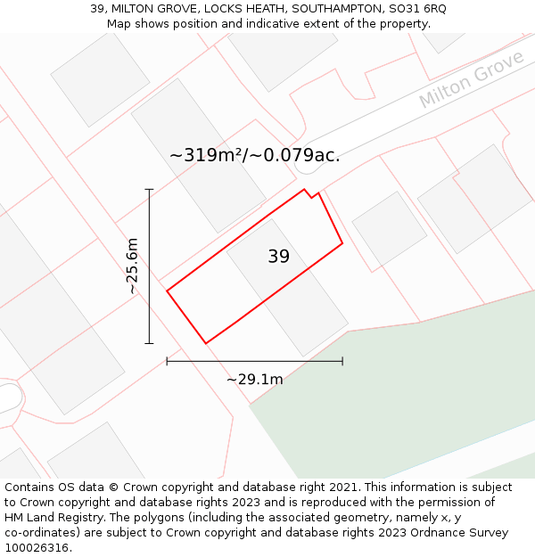 39, MILTON GROVE, LOCKS HEATH, SOUTHAMPTON, SO31 6RQ: Plot and title map