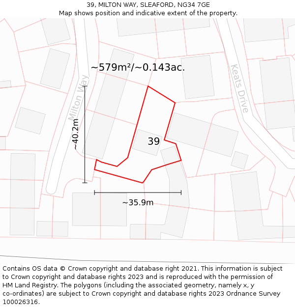 39, MILTON WAY, SLEAFORD, NG34 7GE: Plot and title map