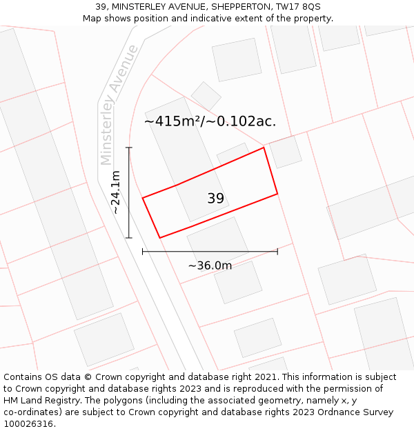 39, MINSTERLEY AVENUE, SHEPPERTON, TW17 8QS: Plot and title map