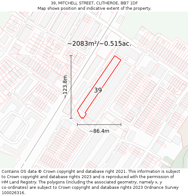 39, MITCHELL STREET, CLITHEROE, BB7 1DF: Plot and title map
