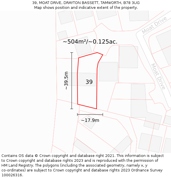39, MOAT DRIVE, DRAYTON BASSETT, TAMWORTH, B78 3UG: Plot and title map
