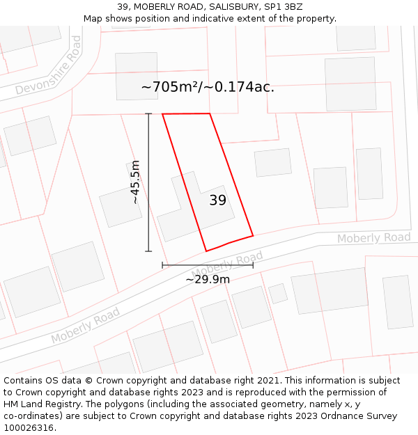 39, MOBERLY ROAD, SALISBURY, SP1 3BZ: Plot and title map