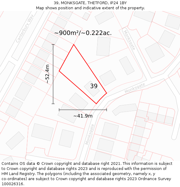 39, MONKSGATE, THETFORD, IP24 1BY: Plot and title map