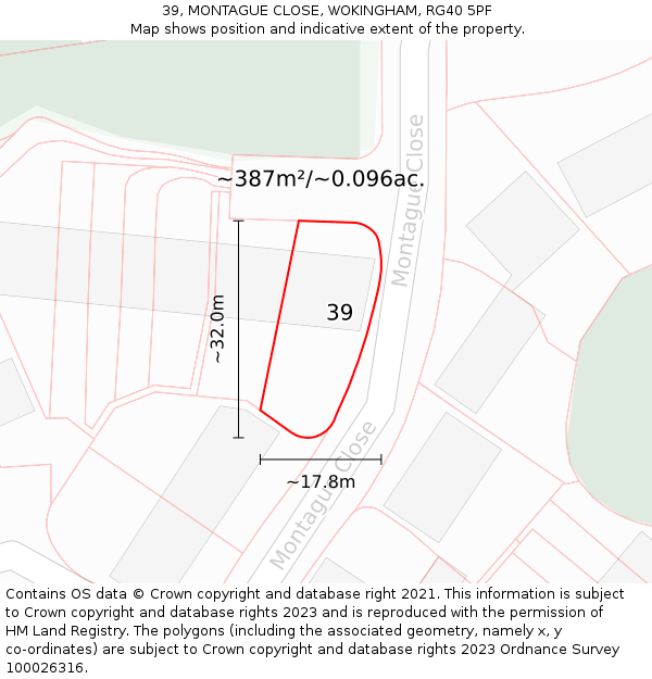39, MONTAGUE CLOSE, WOKINGHAM, RG40 5PF: Plot and title map