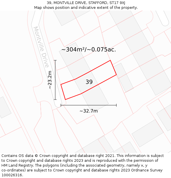 39, MONTVILLE DRIVE, STAFFORD, ST17 9XJ: Plot and title map