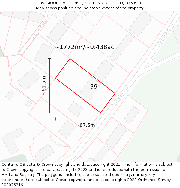 39, MOOR HALL DRIVE, SUTTON COLDFIELD, B75 6LR: Plot and title map