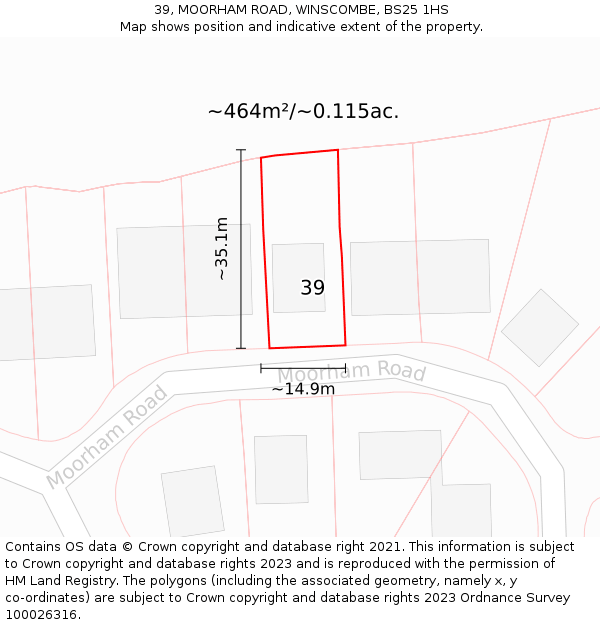 39, MOORHAM ROAD, WINSCOMBE, BS25 1HS: Plot and title map