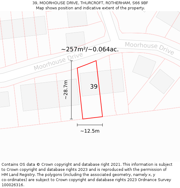 39, MOORHOUSE DRIVE, THURCROFT, ROTHERHAM, S66 9BF: Plot and title map