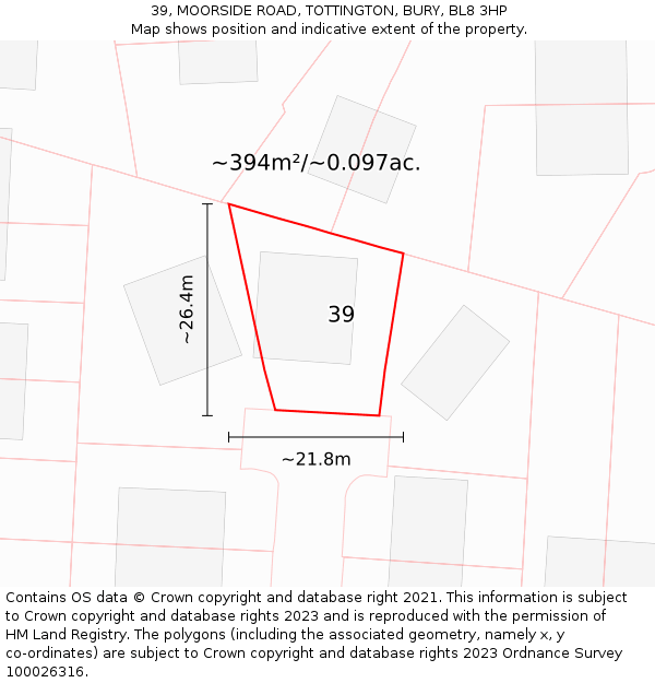 39, MOORSIDE ROAD, TOTTINGTON, BURY, BL8 3HP: Plot and title map
