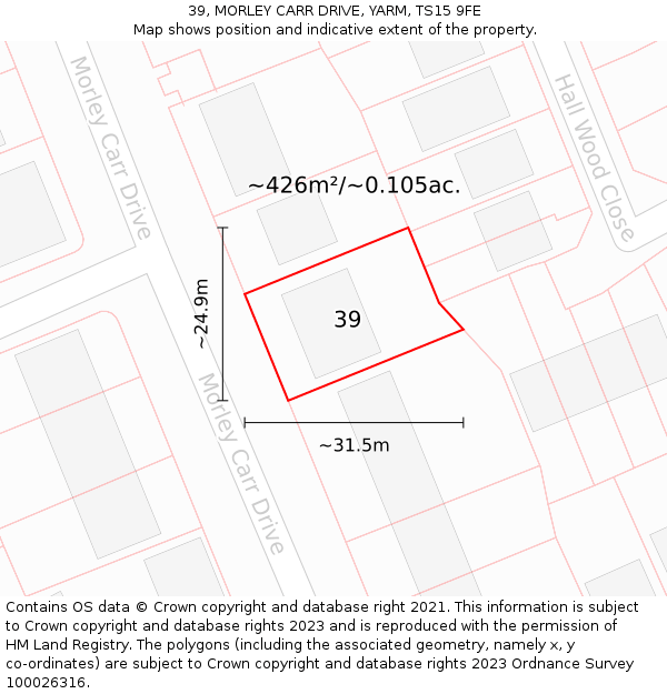39, MORLEY CARR DRIVE, YARM, TS15 9FE: Plot and title map
