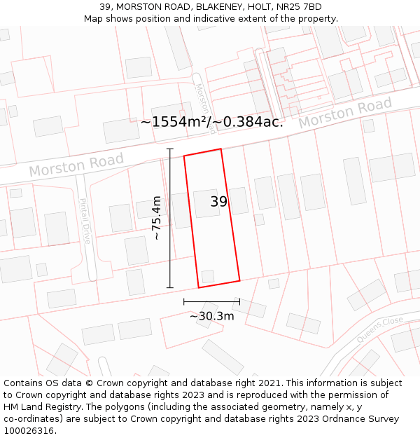 39, MORSTON ROAD, BLAKENEY, HOLT, NR25 7BD: Plot and title map