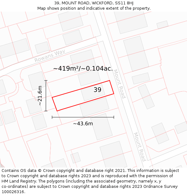 39, MOUNT ROAD, WICKFORD, SS11 8HJ: Plot and title map