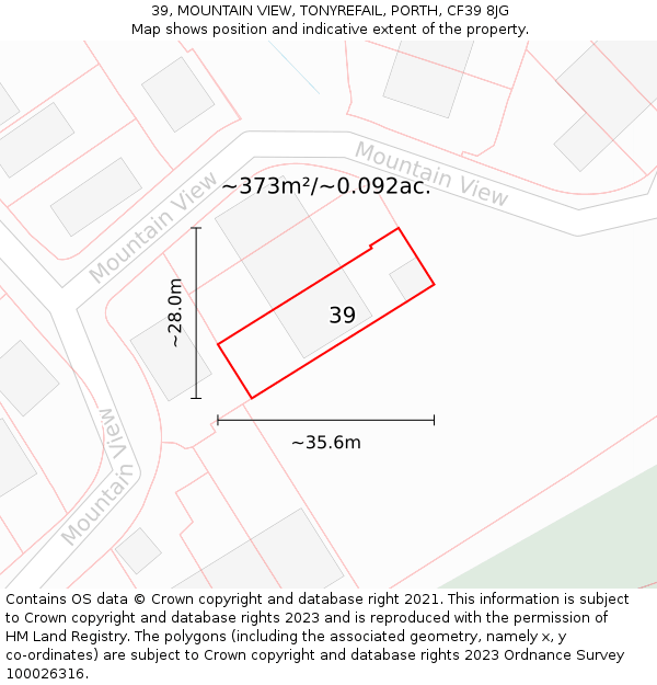 39, MOUNTAIN VIEW, TONYREFAIL, PORTH, CF39 8JG: Plot and title map