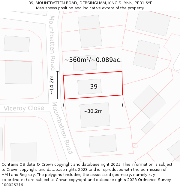 39, MOUNTBATTEN ROAD, DERSINGHAM, KING'S LYNN, PE31 6YE: Plot and title map