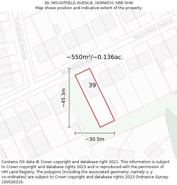 39, MOUNTFIELD AVENUE, NORWICH, NR6 5HW: Plot and title map