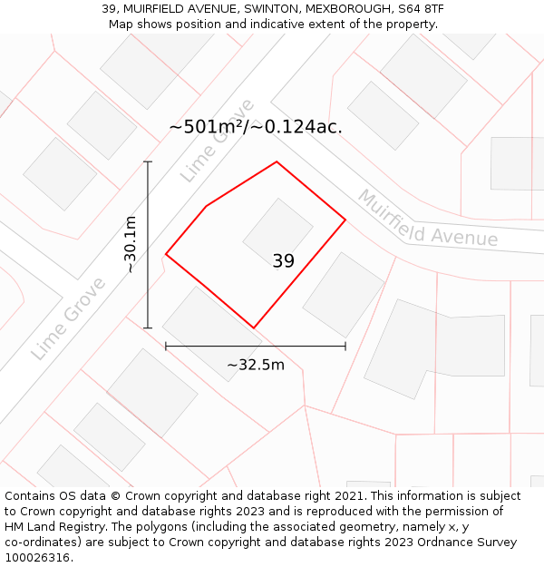 39, MUIRFIELD AVENUE, SWINTON, MEXBOROUGH, S64 8TF: Plot and title map