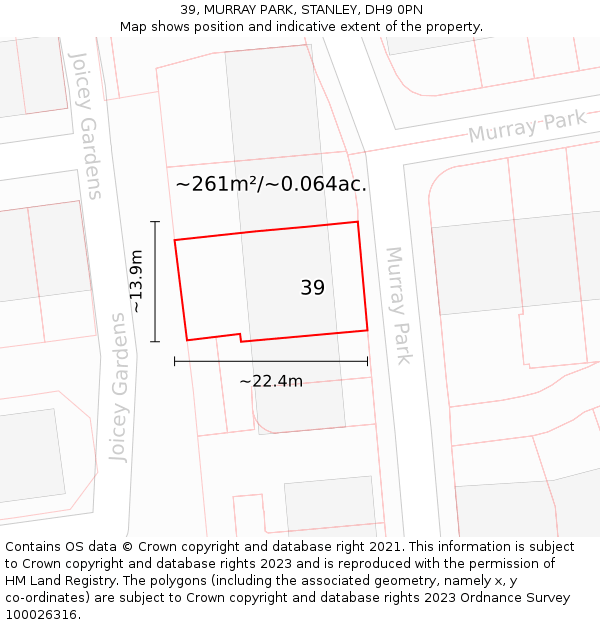 39, MURRAY PARK, STANLEY, DH9 0PN: Plot and title map