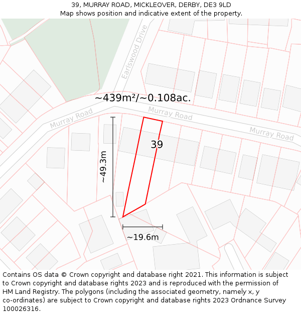 39, MURRAY ROAD, MICKLEOVER, DERBY, DE3 9LD: Plot and title map