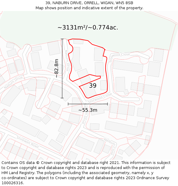 39, NABURN DRIVE, ORRELL, WIGAN, WN5 8SB: Plot and title map